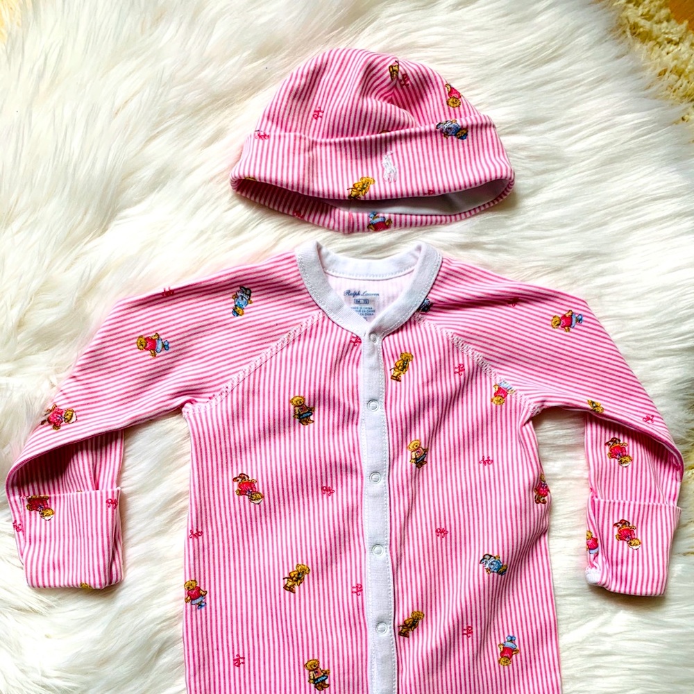 Ralph Lauren set. Hat + footie pajamas. 9 months
